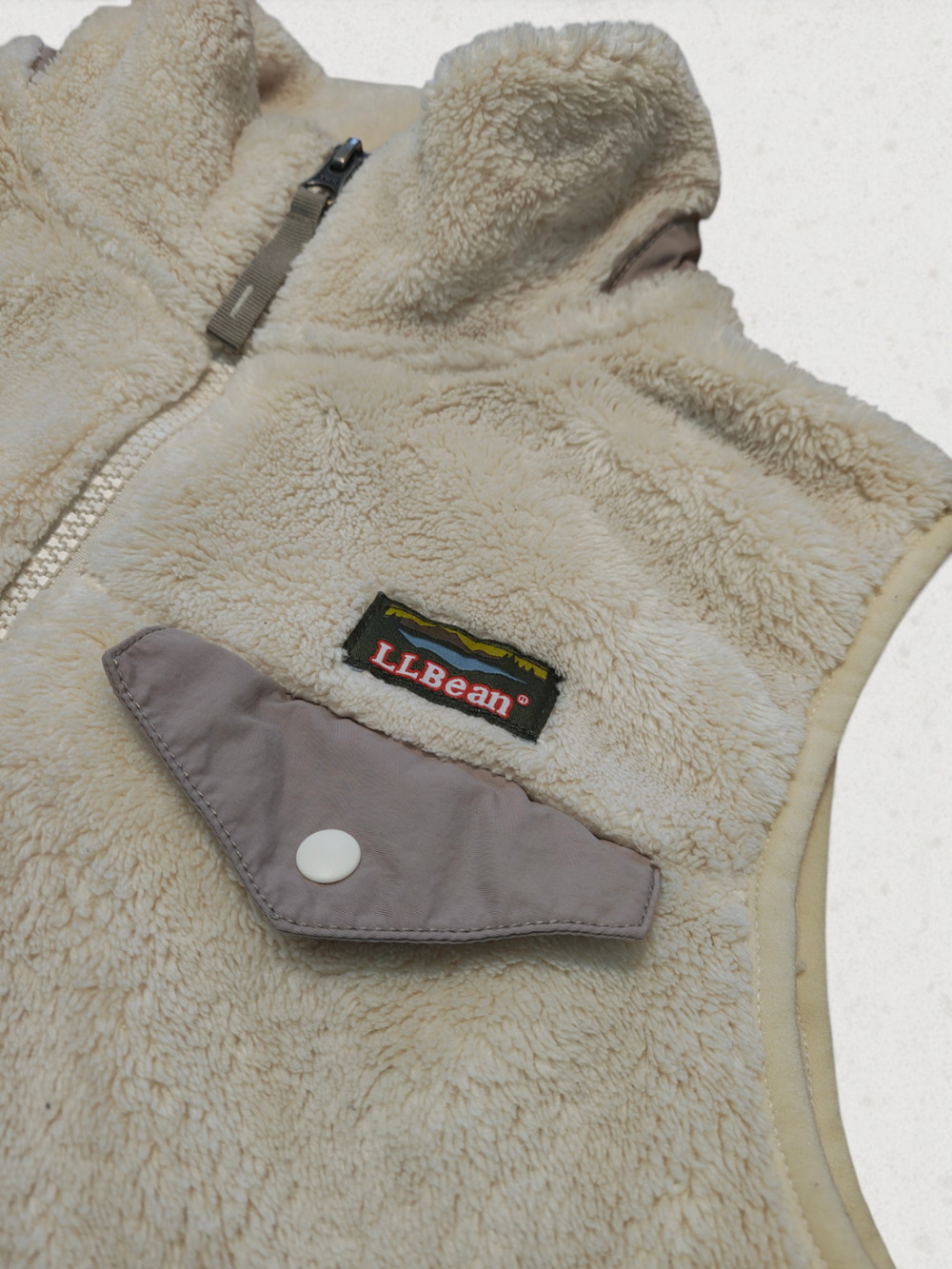 LL Bean High Pile Sherpa Fleece Vest Size L Cream Off White Full Zip 505114